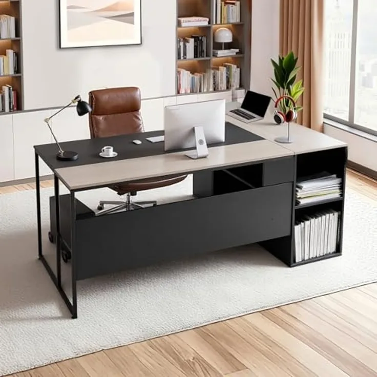 VEVOR L-förmiger Chefschreibtisch großer moderner Bürotisch mit Schubladen & Lagerschrank &CPU-Ständer, Schreibtisch aus Holz, 158,7 kg Tragkraft, Computertisch für Arbeit Studium Schreiben