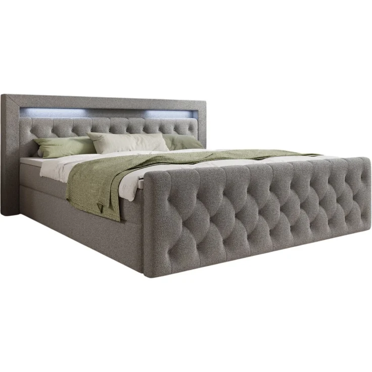 thematys Boxbett LED mit Bettkasten 180x200cm, mit Bonnellfederkernmatratze H3, Bouclé/Velours, mit Stauraum, mit 3 cm Topper, Grau (Quelle 83), Art.-Nr. S04JN0YRAFY – Bild 4