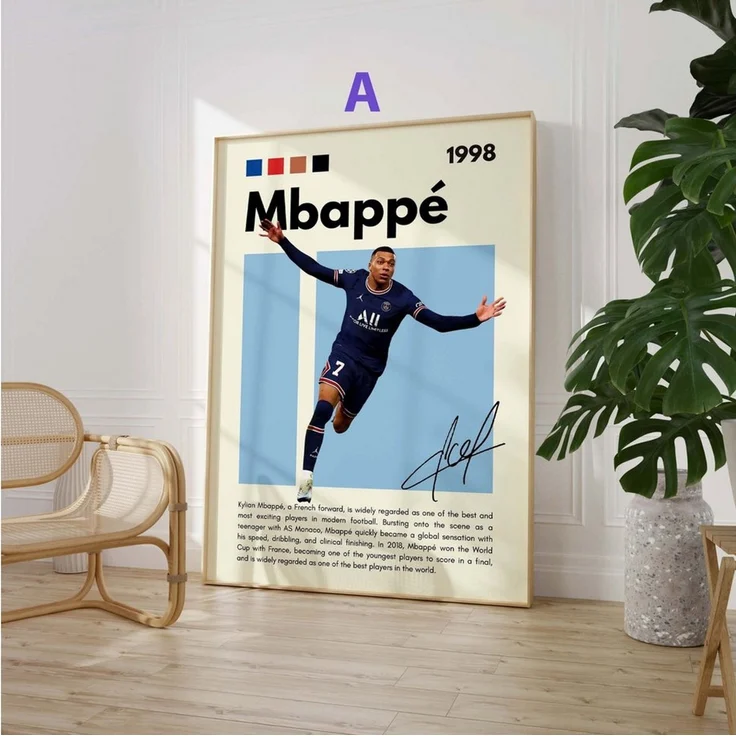JUSTGOODMOOD Poster Fußball Stars Mbapp Neymar Messi Hakimi Haaland Yamal Sport Wanddeko P, C (1 St) – Bild 3