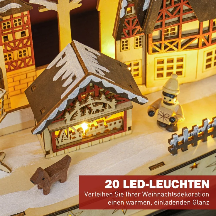 HOMCOM Weihnachtsdorf, Mehrschichtplatte, Naturholz, 45L x 12B x 30H cm – Bild 5