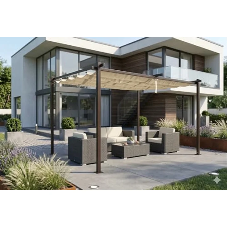 Jet-line Luxor Light Metall Pavillon, Pergola Überdachung 4 x 3 m, anthrazit-beige, mit UV-Schutz und Notüberlauf – Bild 1