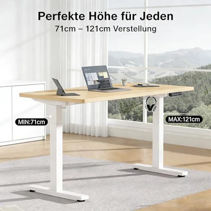 Devoko Höhenverstellbarer Schreibtisch 160x80 cm elektrisch, Höhenverstellung 71-121 cm mit Smart Control, 120 kg Tragkraft, für gesundes Arbeiten – Bild 4