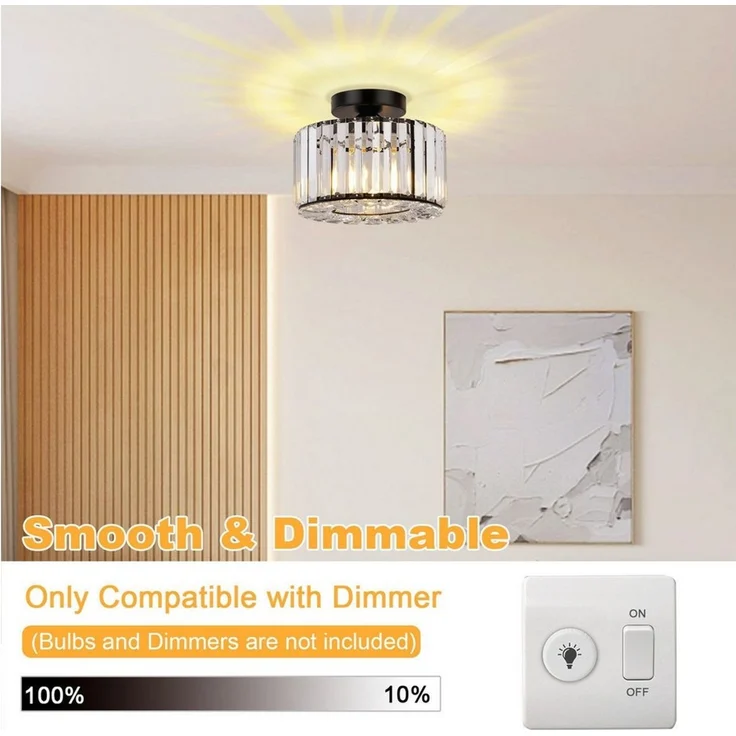 POPOLIC Deckenleuchte Pendelleuchte, Moderne Kristall Kronleuchter mit Glas Lampenschirm, Semi Unterputz Deckenleuchte für Wohnzimmer, Schlafzimmer, Esszimmer – Bild 4