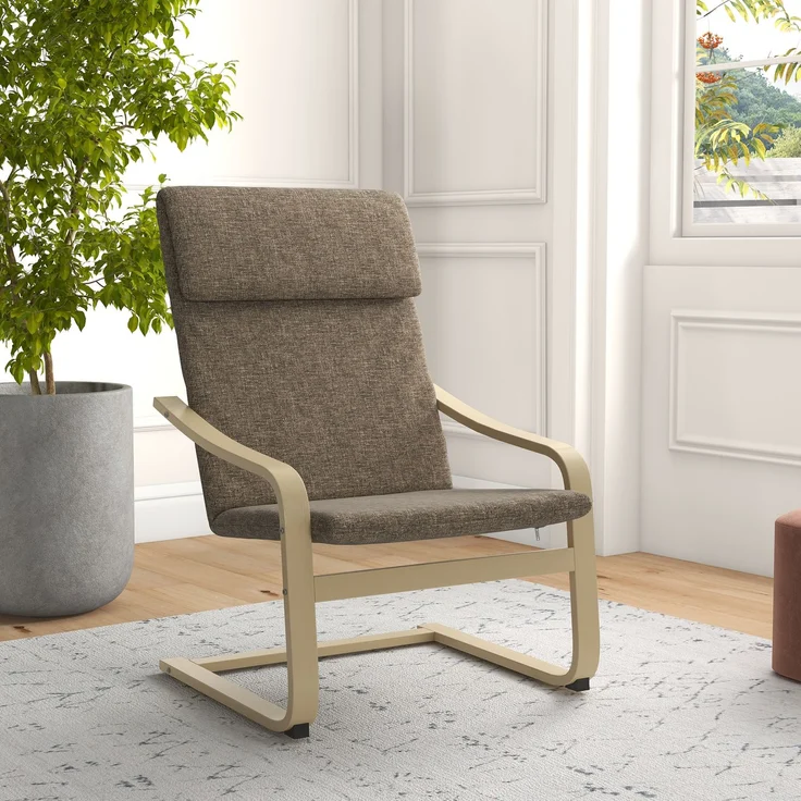 Sessel mit Kopfstütze und Armlehnen, Bezug in Leinenoptik, Holzgestell, Braun + Natur--Braun--98x79x65cm--YOUDENOVA – Bild 4