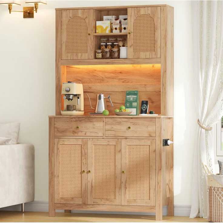 Küchenschrank 100 x 40 x 180 cm mit RGB-LED-Beleuchtung und Rattantüren – Bild 3