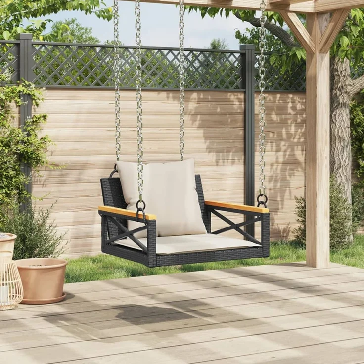 vidaXL Hängesessel mit Kissen Schwarz 63x62x40 cm Poly Rattan 368173 – Bild 3