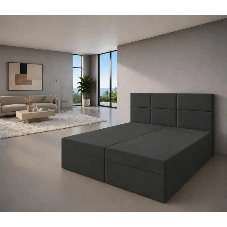 KRISAN MÖBEL Kontinentalbett DREAM2 Dunkelgrau mit 2 Bettkasten und ergonomischem Topper, Bonell-Federkern Matratze, 160 x 200 cm – Bild 4