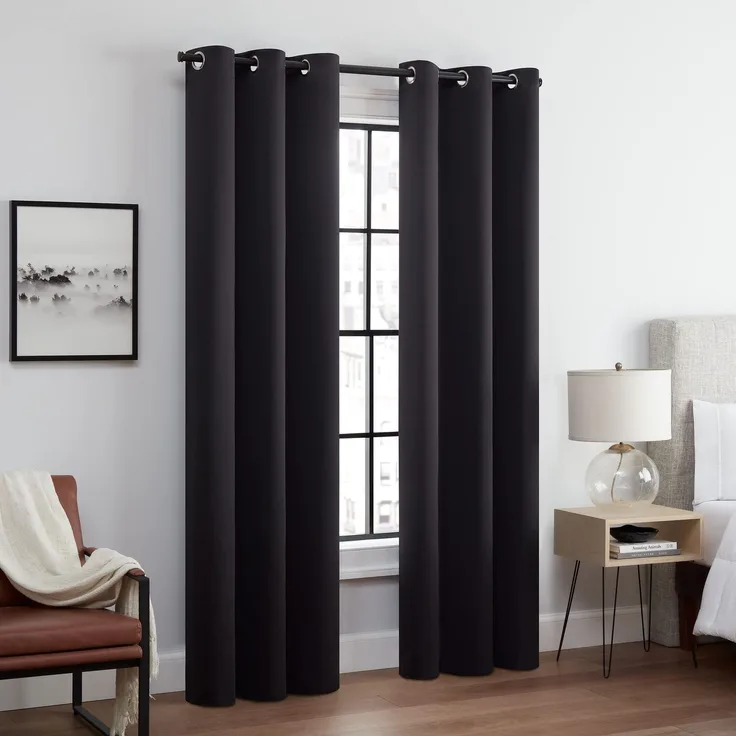 Eclipse Andover Vorhänge mit Ösen, dreifach gewebt, für Schlafzimmer, 106,7x241,3 cm, Schwarz