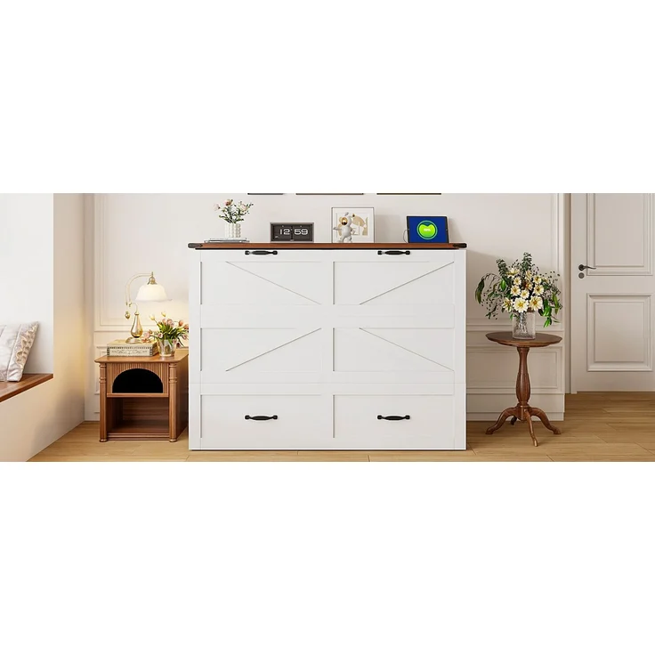 ZUBALIYA Klappbett 140 × 200 cm, Metall und Holz, Ausziehbett, Weiß – Bild 15