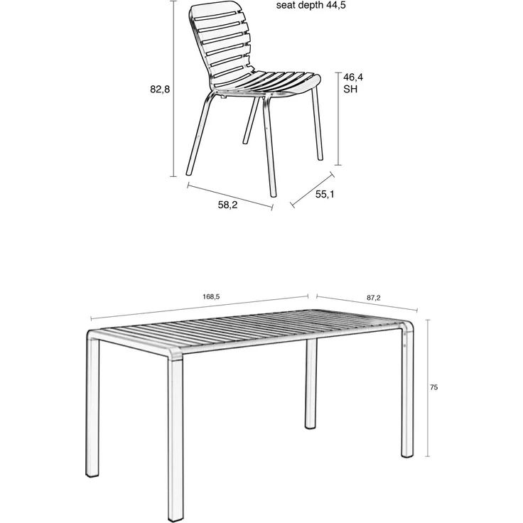 Zuiver Gartenmöbel-Set Vondel: Tisch mit 4 Stühlen aus Aluminium in Weiß 87,2x168,5x75 cm – Bild 2