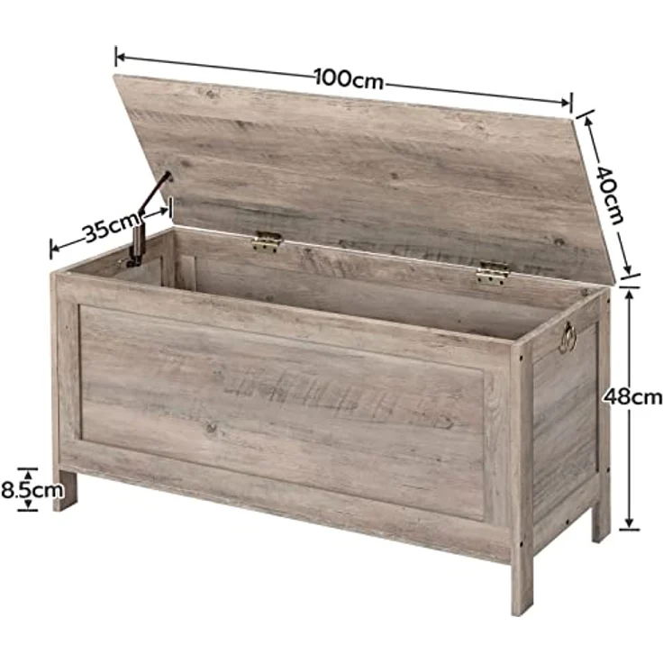 HOOBRO Truhen, Sitzbank mit Stauraum, Spielzeugtruhe mit Deckel, Schuhbank, Sitztruhe, Aufbewahrungstruhe, Robust, Sicherheitsscharniere, Schlafzimmer, Wohnzimmer, 100 cm, Greige EBG100CW01 – Bild 7