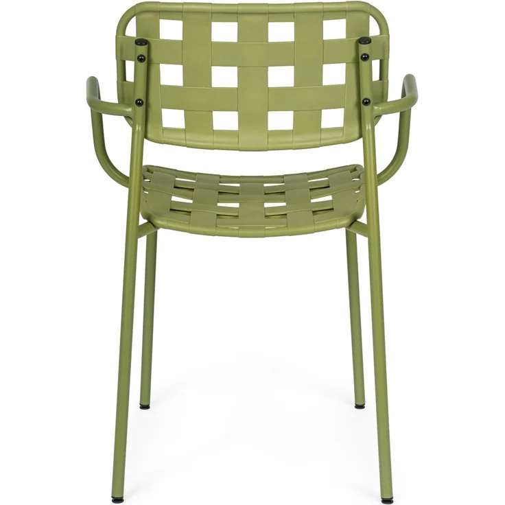 Gartenstuhl Clover 4er-Set mit Armlehne, Metall und Polypropylen Geflecht, modern, grün, stapelbar – Bild 4