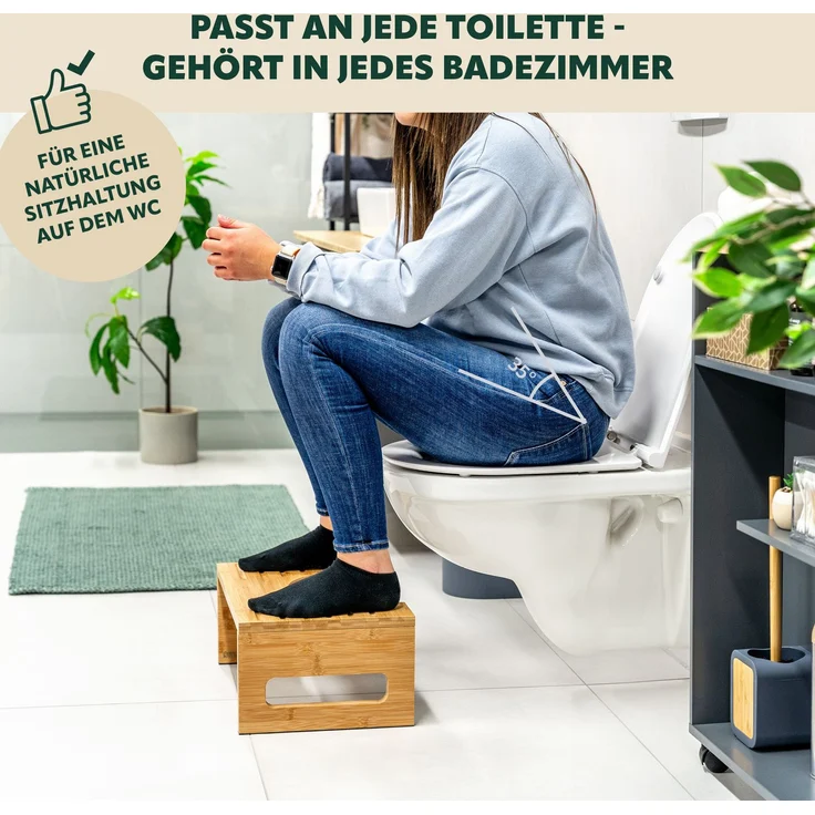 eluno Toilettenhocker, Fußbank aus Bambus, platzsparend zusammenklappbar, natur – Bild 2
