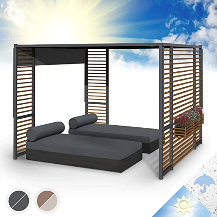 Blumfeldt Valence Pergola 3x3 m, freistehender Metall-Pavillon mit wasserdichter Terrassenüberdachung, solarbetriebenen 1,5W LED-Lichtern, UV50+ und winterfestem Design – Bild 2
