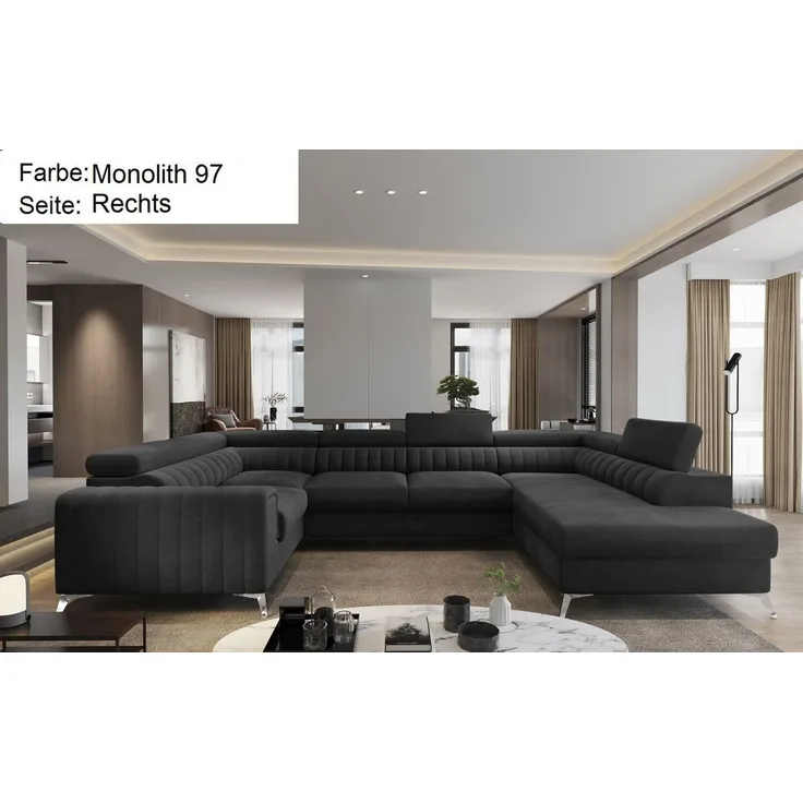 Lukas Möbel Wohnlandschaft Wohnlandschaft Linus mit Schlaffunktion Bettkasten XXL-Sofa in U-Form, mit verstellbaren Kopfstützen