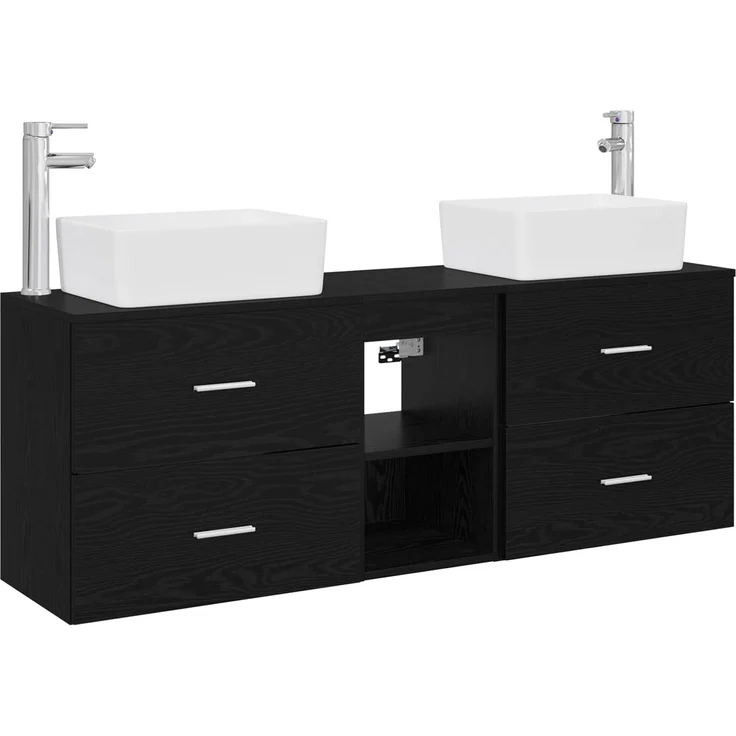 vidaXL Badezimmerschrank-Set 3 stk. Schwarz 136 x 35 x 80 cm 3405852 – Bild 2