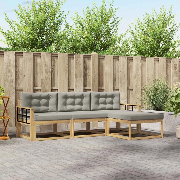 vidaXL Outdoor-Sofagarnitur 4 stk. Weiß und Hellgrau Polyester 3386280 – Bild 1