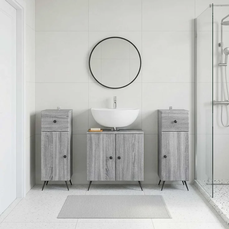 vidaXL 3-teiliges Badezimmer-Schranksystem BREDA 3 stk. Sonoma-Grau 3418050 – Bild 1
