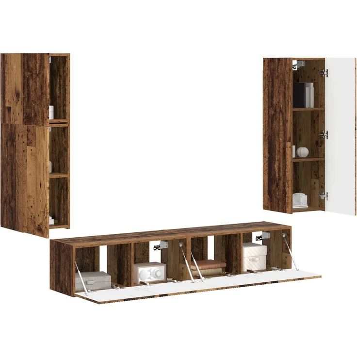 vidaXL TV-Schrankset Wandmontiert 4 pcs Altholz Holzwerkstoff 3409040 – Bild 3