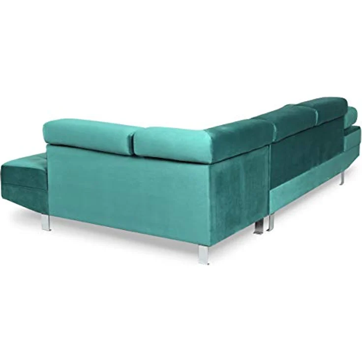 Menzzo Alfa Ecksofa mit verstellbaren Kopfstützen und Samtbezug Grün – Bild 6