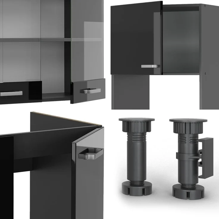 Eckküche R-Line Schwarz Hochglanz/Anthrazit 247 x 237 cm ohne Arbeitsplatte Vicco – Bild 5