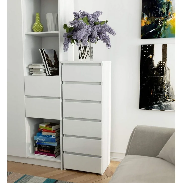 Home Collective Kommode 40 cm breit Holz Highboard Sideboard für Flur Schlafzimmer Wohnzimmer (Mehrzweckschrank Schrank schmal Kommode Schlafzimmer mit Schubladen), viel Stauraum 109 cm hoch mit 6 Schubladen weiß – Bild 3