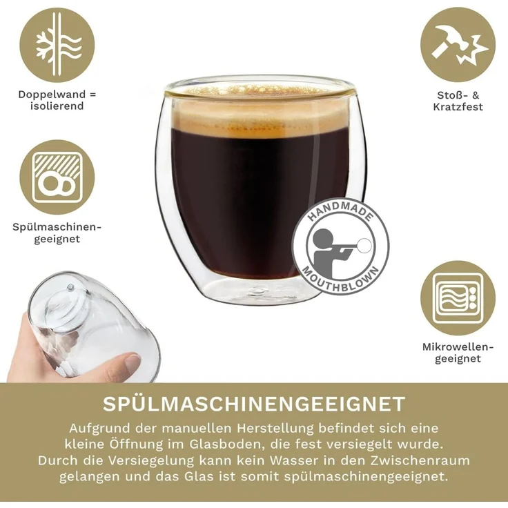 Creano Teeglas Doppelwandige Espresso-Gläser, Borosilikatglas, 6 Gläser – Bild 3