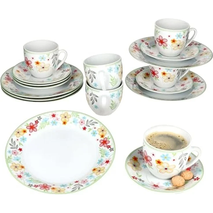 MamboCat Kaffeeservice 18tlg Kaffeeservice Variant Blümchen Porzellan 6 Personen, Porzellan – Bild 1