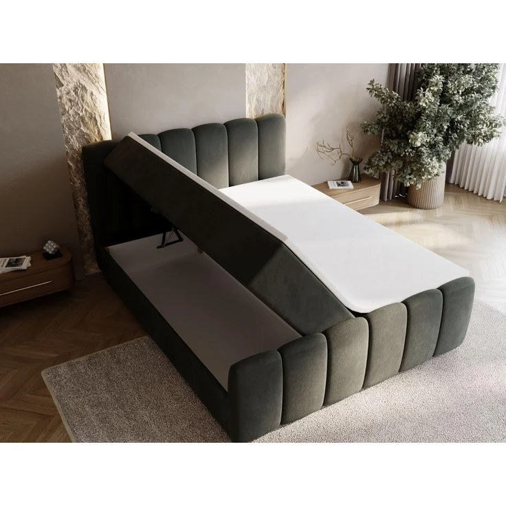 GRAINGOLD Cloud Boxspringbett 200x200, Bett mit Bettkasten, Velour-Stoff, mit Kopfteil, Dunkelgrau – Bild 6
