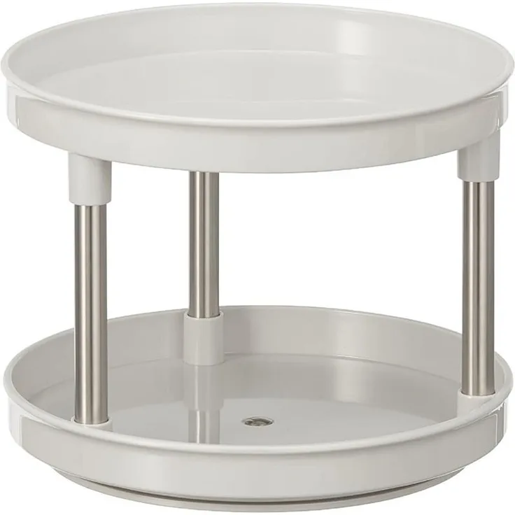 mDesign Lazy Susan Drehregal 2 Ebenen Organizer Ablage Hellgrau Silber