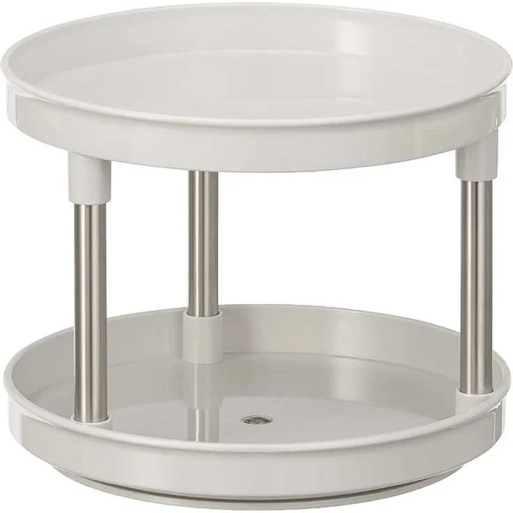 mDesign Lazy Susan Drehregal 2 Ebenen Organizer Ablage Hellgrau Silber – Bild 1