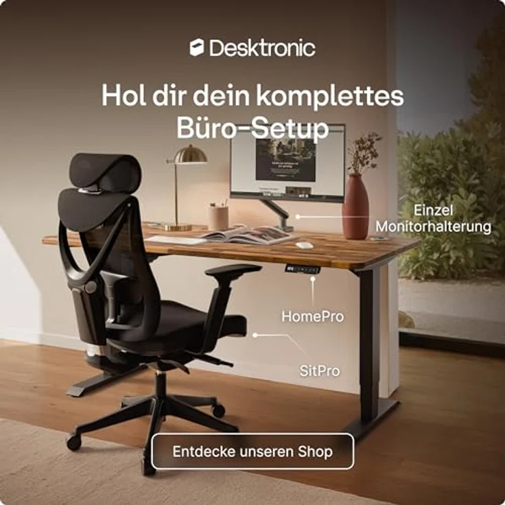 Desktronic Höhenverstellbarer Schreibtisch aus massivem Nussbaumholz (140x70 cm) – Elektrisch höhenverstellbar mit flüsterleisem Dual-Motor & Touchscreen – Hohe Tragfähigkeit – Stehtisch HomePro – Bild 10
