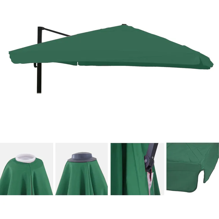 mendler Ersatz-Bezug für Luxus-Ampelschirm HWC-A96 mit Flap, Polyester, Dunkelgrün, 3x3m