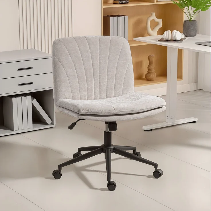 MELAYR, Homeoffice Stuhl Schreibtischstuhl mit Leinenoptik Höhenverstellbar Schneidersitz, 67 x 62 x 93 cm, Beige – Bild 3