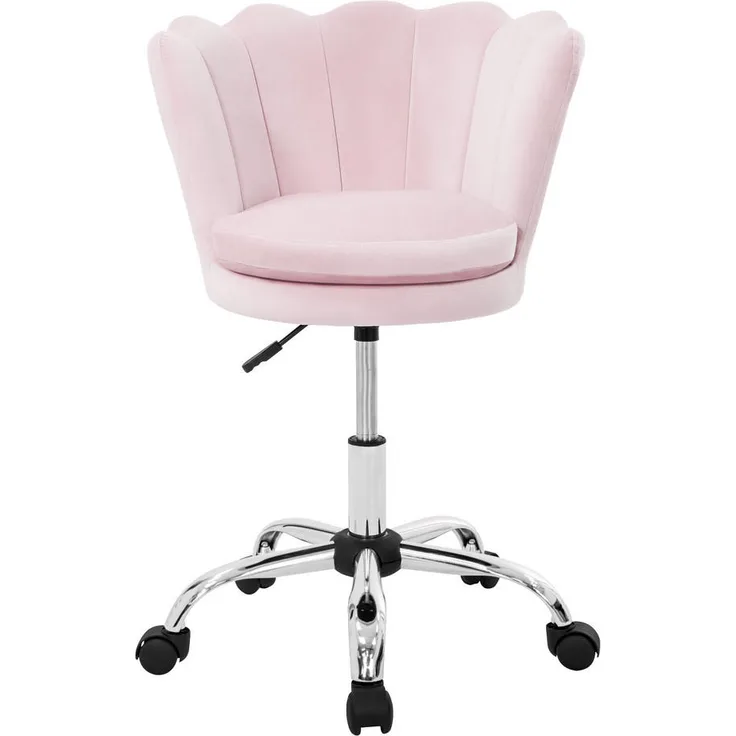 ML-DESIGN Drehstuhl mit Ergonomischer Muschel-Rückenlehne, Hellrosa, Samtbezug, Höhenverstellbar, 55x85x60 cm