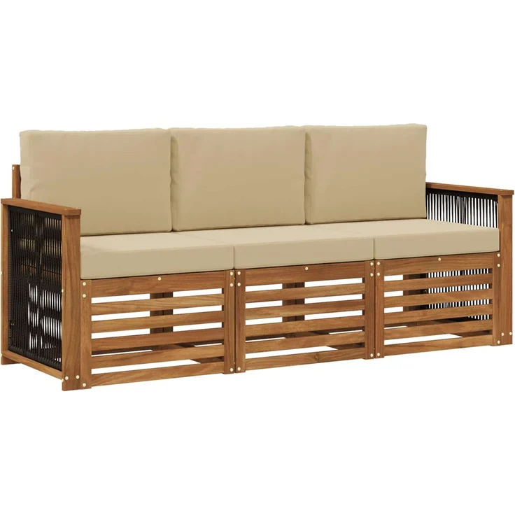 vidaXL Outdoor-Sofagarnitur 3 stk. 3-Sitzer Natur und Beige 3383964 – Bild 2