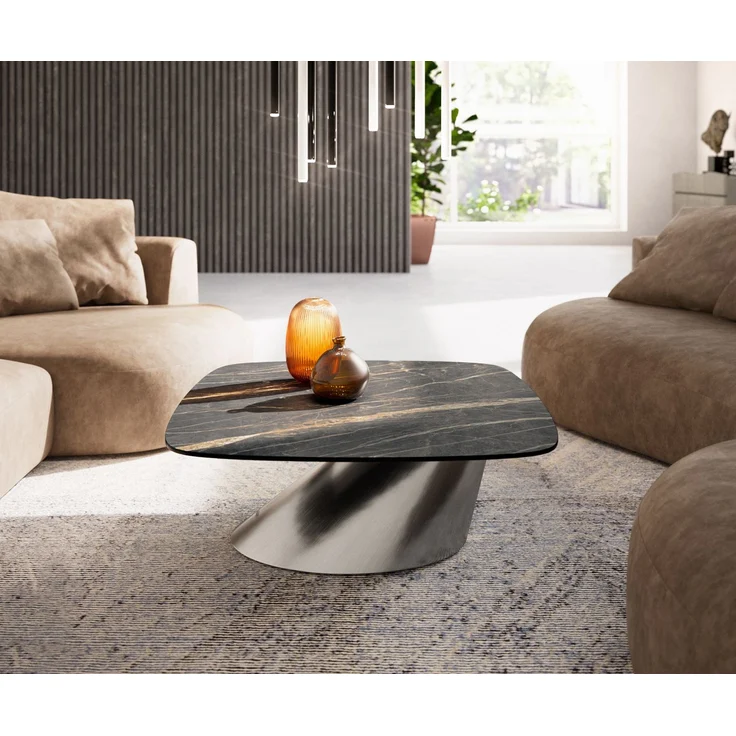 Couchtisch Edge Boot 90x90 cm Keramik Laminam® Noir Desir Braun Conis Edelstahl gebürstet – Bild 2