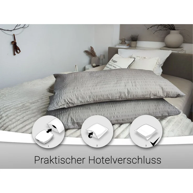 ZOLLNER Kissenbezug, (2 Stück), 40 x 80 cm, 100% Baumwolle, vom Hotelwäschespezalisten, Seersucker – Bild 2