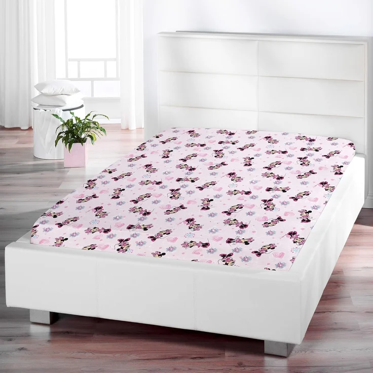 BERONAGE Spannbettlaken Minnie Mouse Spannbettlaken Flower Pink Rosa 90/100 x 190/200 cm, 100% Baumwolle, Gummizug: ja, (1 Stück), Disney – Bild 2