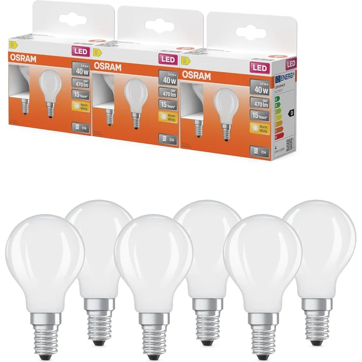 OSRAM LED-Lampe Star Miniballform P40 Filament, 2700 K warmweiß, 3,4 W, E14, matt, 470 lm, 15.000h, für Tisch- und Pendelleuchten, blendfrei, Warmweiss