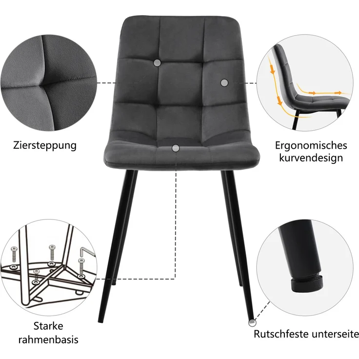 5-teilig Esstisch sechseckig 115.5×100 cm mit Marmormuster Tischplatte & goldenem Metallgestell mit 4 grauer Esszimmer stühle – Bild 4