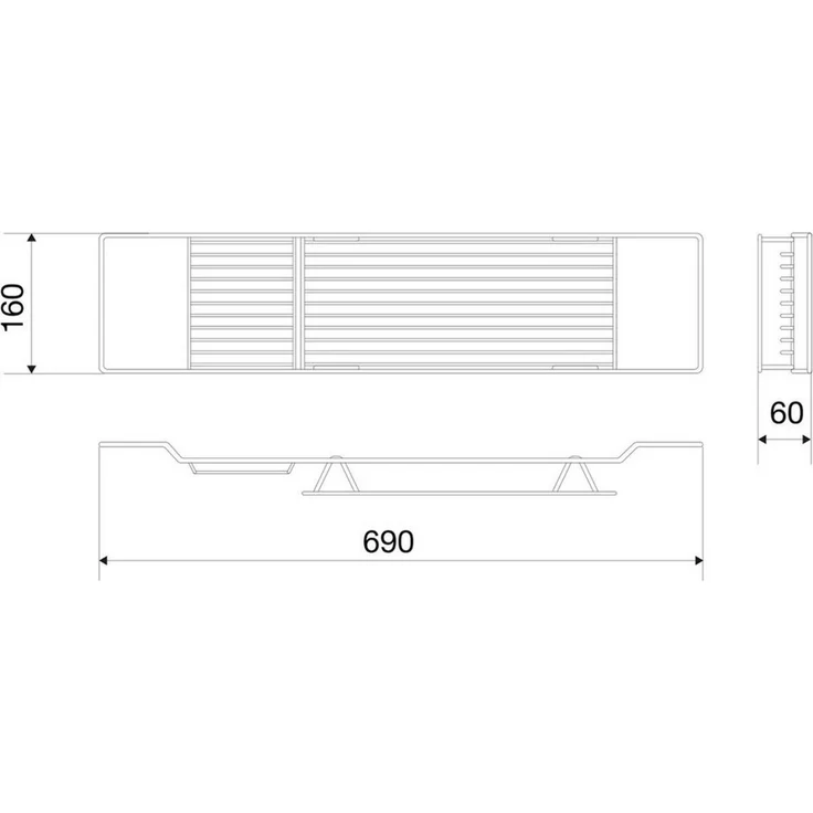 Euroshowers GmbH Badewannenablage Chrom 69 × 16 × 6 cm, mit Seifenhalter, ohne Bohren, 69 cm Länge – Bild 3