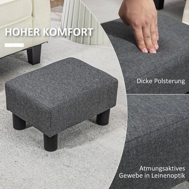 HOMCOM Fußhocker Sitzhocker Hocker mit Leinenoptik (Moderner Polsterhocker, 1 St, Ottomane für Schlafzimmer, Wohnzimmer), 40 x 30 x 24 cm, Dunkelgrau – Bild 4