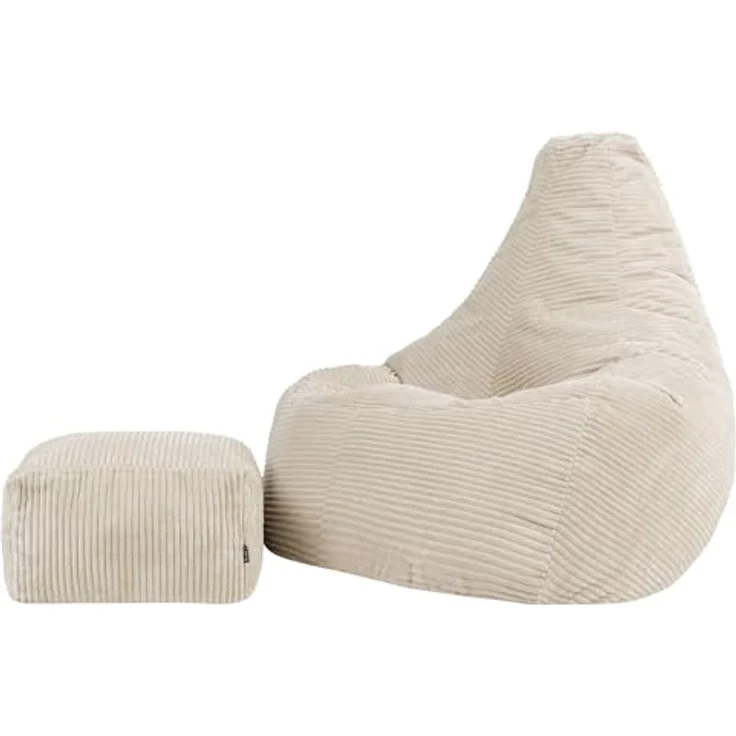 Icon Dalton XXL Sitzsack Cord mit Hocker, Beige, Gaming Sitzsack Erwachsene mit Füllung, Bean Bag, Cord Sessel, Lounge Sessel, Lounge Stuhl, Schlafzimmer, Wohnzimmer, Wohnzimmer Möbel – Bild 2