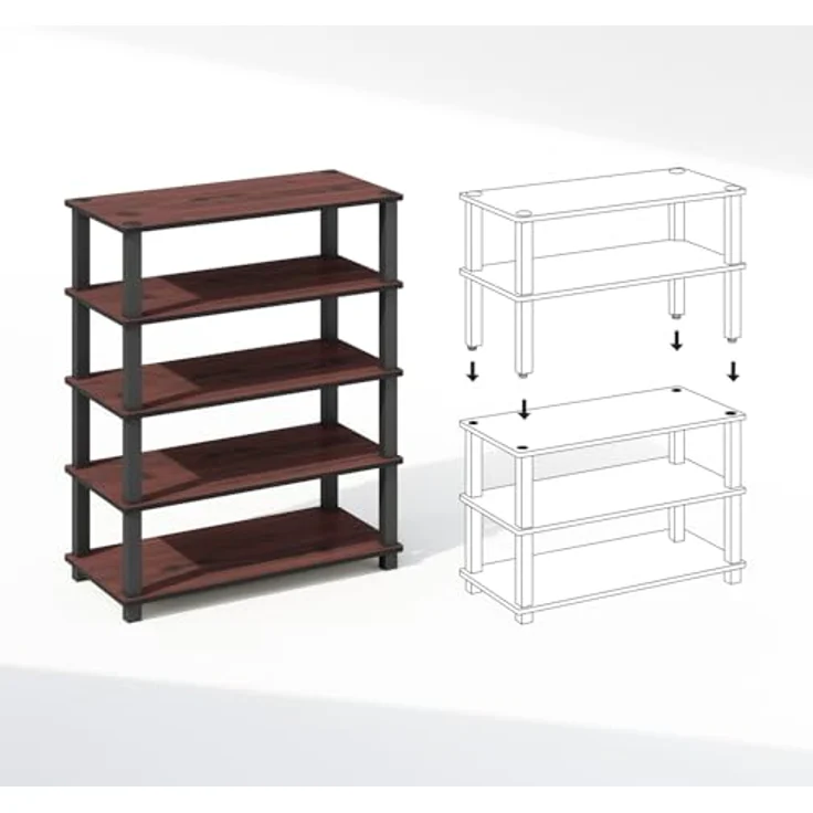 Furinno Turn-S-Tube Aufbewahrungsregale Set von 2, 3-stufiges stapelbares Standregal, offenes Eckregal, für Organisation und Aufbewahrung, Wohnzimmer, Garage, Home Office, Dunkle Kirsche – Bild 4