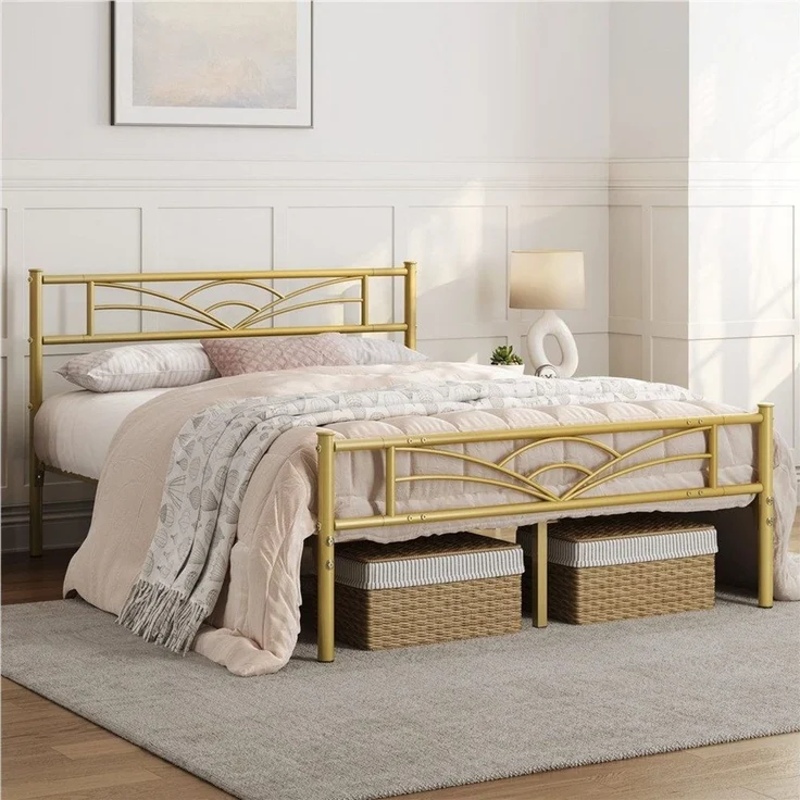 Yaheetech Metallbett mit Lattenrost, Wolkenmuster, Antikgold, 140x200 cm – Bild 1