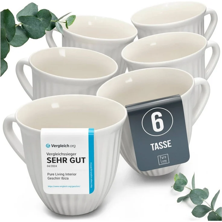 PURE LIVING INTERIOR DESIGN Geschirr-Set Hygge Becher, 6er-Set, 435 ml, Hellgrau Steingut (6-tlg), 6 Personen, Steingut – Bild 1