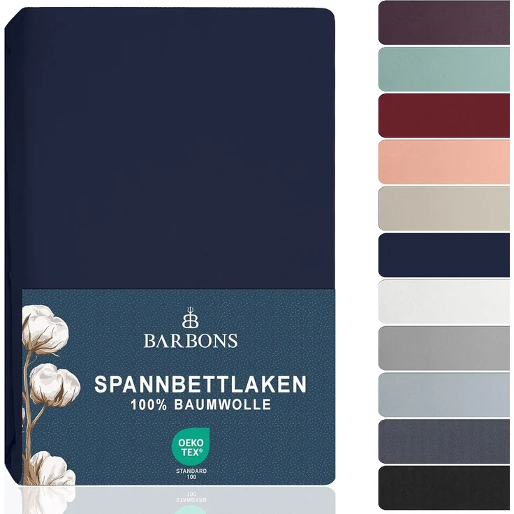BARBONS Spannbettlaken 140x200 cm - 100% Baumwolle Spannbettlaken, Oeko-TEX Zertifiziert, Bettlaken Jersey, Spannbetttuch, Matratzenhöhe bis 25 cm (Navy - 140x200) – Bild 1