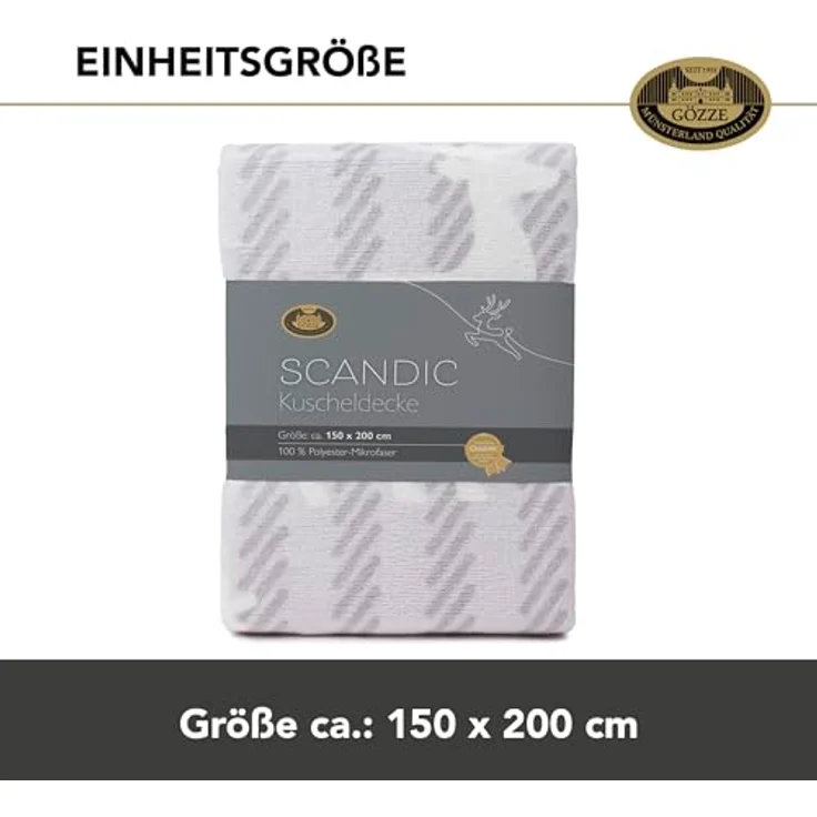 Gözze - Wohndecke Scandic, Kuscheldecke mit winterlichem Rentier-Design, Sofadecke aus Mikrofaser, 150x200 cm - Creme – Bild 6