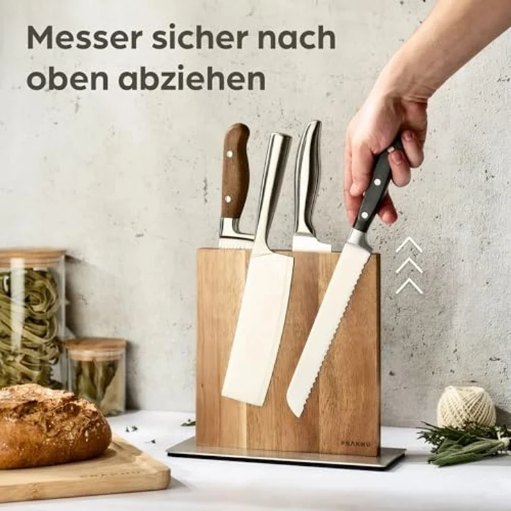 Praknu Magnet-Messerblock Messerblock magnetisch ohne Messer – Moderner Küchen Messerhalter (1tlg), Aus FSC-Akazienholz: Für 10 Messer, Rutschfest, beidseitig Magnetisch – Bild 6